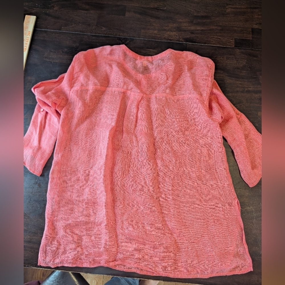 Eileen Fisher 100% Gauzy Linen Tunic, Women's Small, Salmon - Picture 5 of 5